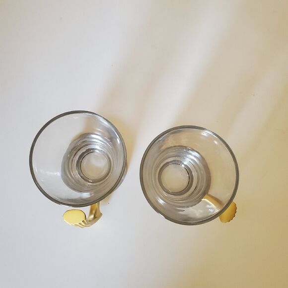 Gold & Stainless Silver MCM Glass Cups Coffee Teacups, Set of 2 - Picture 2 of 6